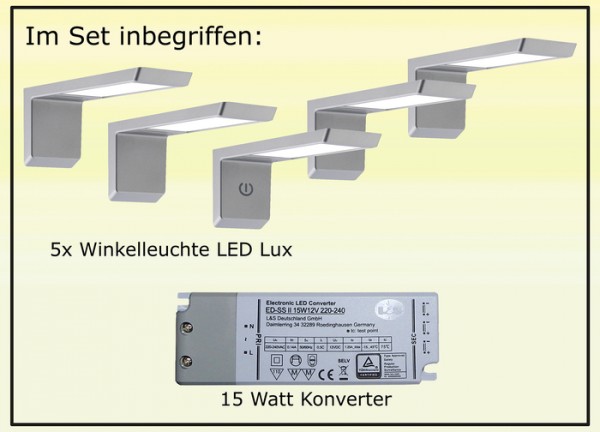 LED Lux Winkelleuchte 5er Set inkl. Masterleuchte 15W Leuchtenset, 15W Kon.