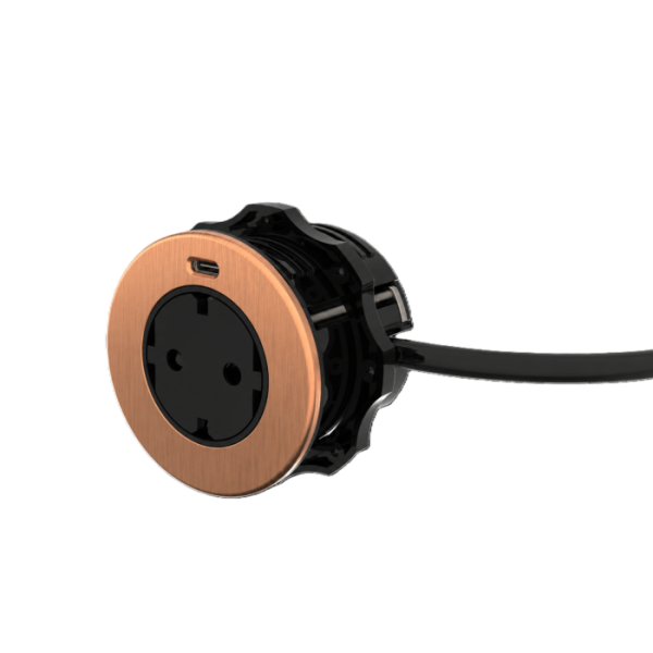 SOLO Einbausteckdose Kupfer – 1x Steckdose, USB-C 20W, 49 mm Einbautiefe