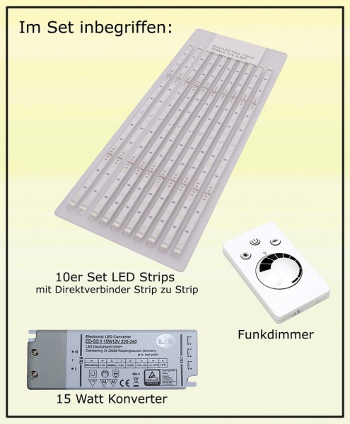 LED Streifen, NW, Kon 15W, Empfänger, Funkdimmer 12V, 0,8W, 335mm, 10er Pack, Flex