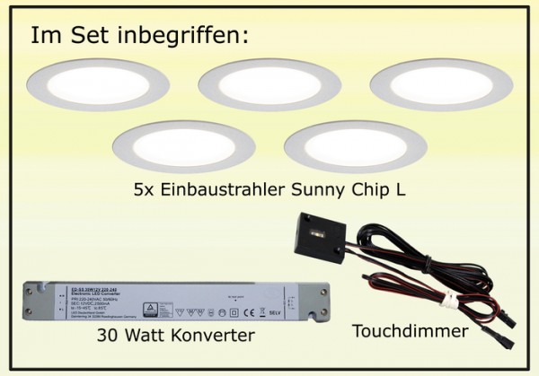 LED Einbauleuchte, 5er Set, Touchsensor 2,5 W je Stahler, NW, Kon 30W