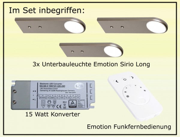 LED-LEUCHTE SIRIO, 3er Set, NW 12 V, inkl. Konverter und Fernbedienung