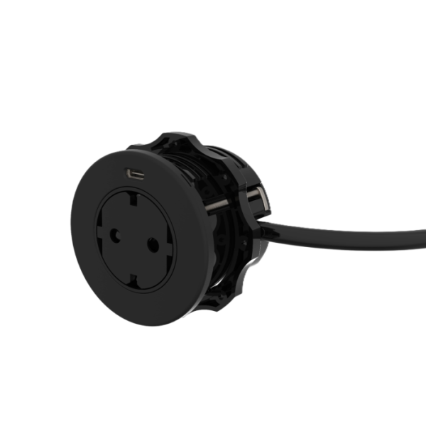 SOLO Einbausteckdose Schwarz – 1x Steckdose, USB-C 20W, 49 mm Einbautiefe