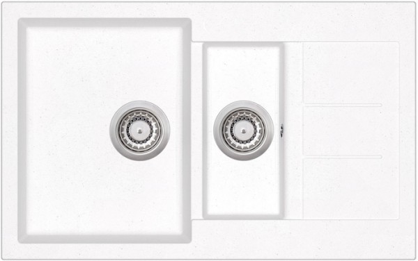 Granitspüle Küchenspüle Granit Einbauspüle Spüle mit Doppelbecken inkl. Drehexcenter weiß
