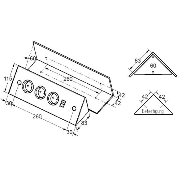 Ecksteckdose Typ ST3007/320/3 USB Edelstahl – 3 Steckdosen + 2 USB-Anschlüsse (A & C)