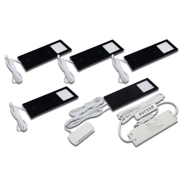PAD5 LED-Unterbauleuchte 5er Set Schwarz – flache LED-Leuchte mit IR-Dimmer & Memory-Funktion