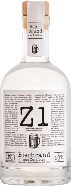 Z1 Bierbrand aus Zoigl 40%vol. 0,35 L ( Karton mit 6 Flaschen)