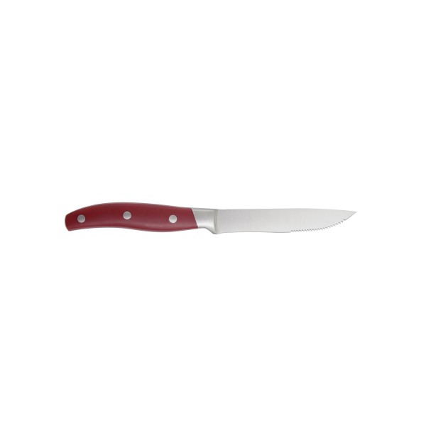 SS Red Matte Acrylic Handle Steak Knife, Serrated 8.5"
