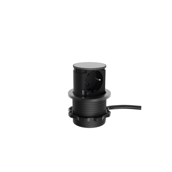 PICCOLINO-UNO versenkbare Steckdose GunMetal mit USB-C 22 W