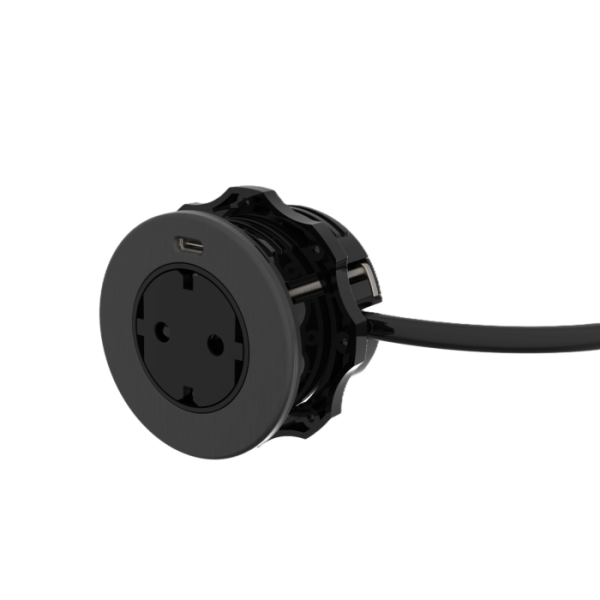 SOLO Einbausteckdose GunMetal – 1x Steckdose, USB-C 20W, 49 mm Einbautiefe