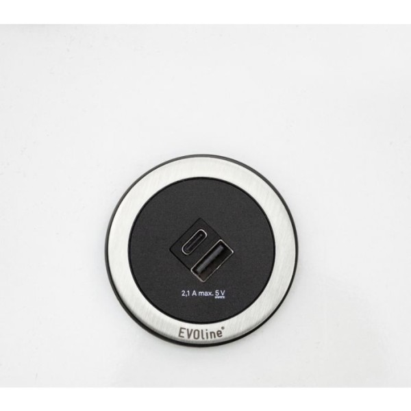 EVOline ONE USB-Charger schwarz-Ring edelstahl für Plattenstärke 9 - 25 mm