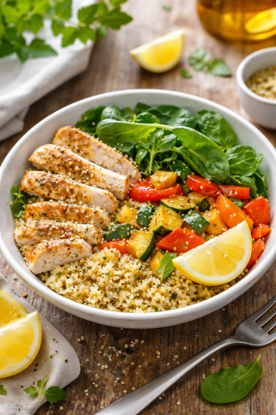 Warmer-Quinoa-Gemuse-Bowl-mit-Hahnchen