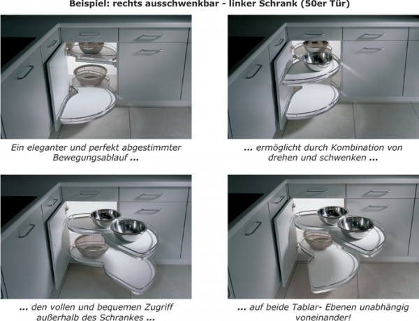 LeMansIl Eckschrank-Schwenkauszug, neues Modell links ausschwenkbar, 50er Tür, höhenverstellbar