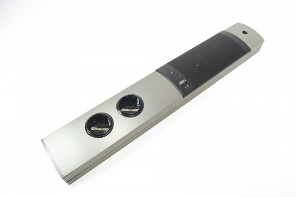 Toki II Kombigerät 230 V mit Steckdose, Bluetooth-Lautsprecher & USB – Edelstahloptik