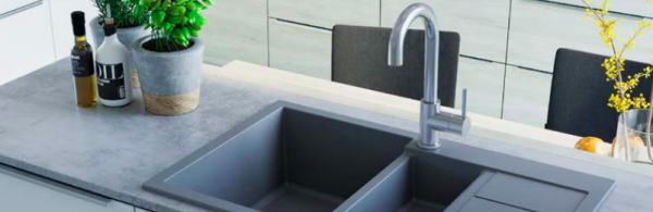 Granitspüle Küchenspüle Granit Einbauspüle Spüle inkl. Drehexcenter Sieb grau
