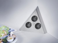 Ecksteckdose Typ ST3007-C Edelstahl – 3 Steckdosen, 2000 mm Anschlussleitung, Ecksteckdose Typ ST3007-C Edelstahl – 3 Steckdosen, 2000 mm Anschlussleitung,