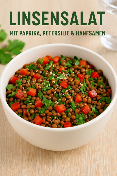 Linsensalat-mit-Paprika-Petersilie-Hanfsamen