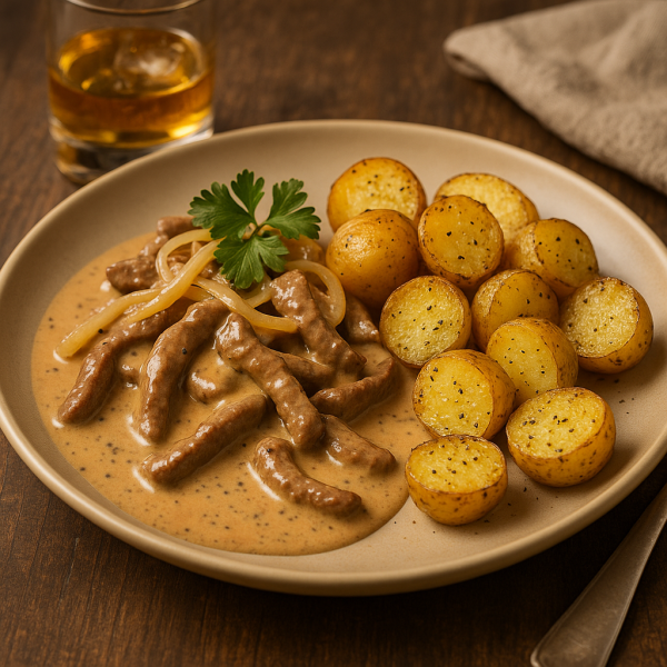 Rinderstreifen-in-Whisky-Rahmsauce-mit-Zwiebeln-und-Pfefferkartoffeln