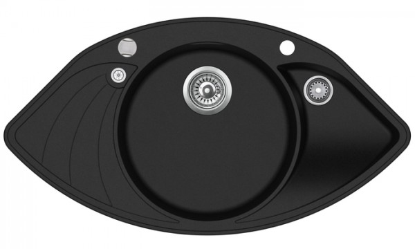 Victory Granit-Eckspüle W-Corner Black – Eckspüle mit Restebecken für 80 cm Unterschrank