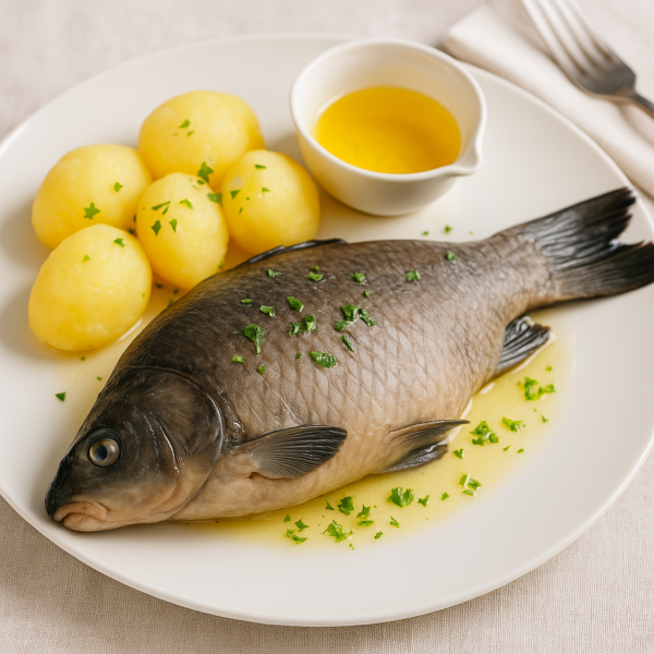 Karpfen-blau-mit-Salzkartoffeln-und-zerlassener-Butter