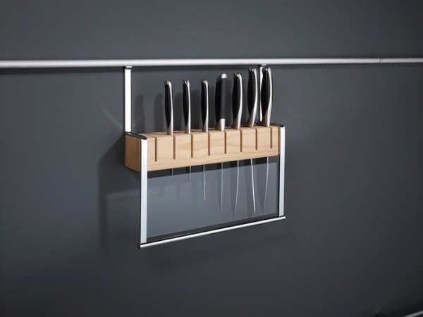 Messerhalter LINERO 2000 mit Holzblock, Edelstahloptik