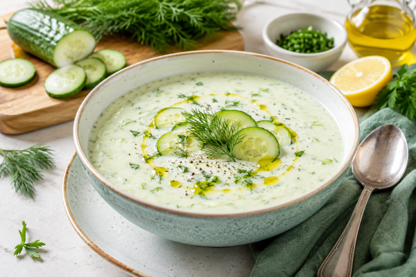 Kuhlende-Joghurt-Gurken-Suppe-mit-frischen-Krautern-die-perfekte-Erfrischung-an-heissen-Sommertagen
