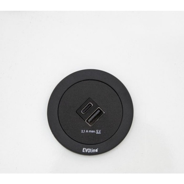 EVOline ONE USB-Charger schwarz-Ring schwarz für Plattenstärke 9 - 25 mm