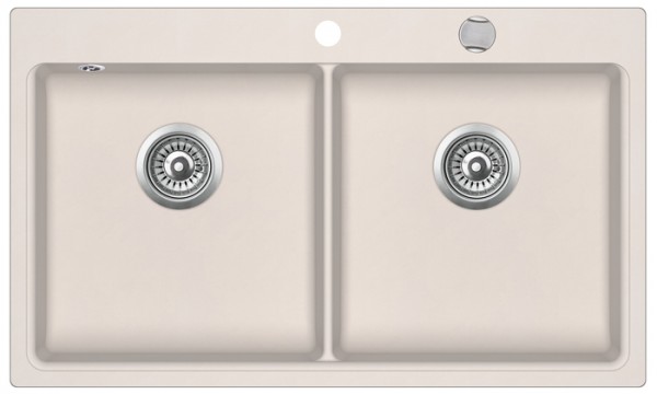 Granitspüle Küchenspüle Granit Einbauspüle Spüle mit Doppelbecken inkl. Drehexcenter creme