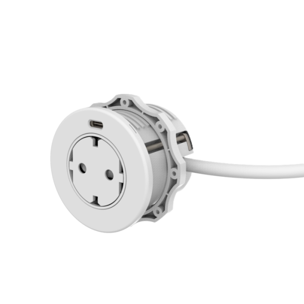 SOLO Einbausteckdose Weiß – 1x Steckdose, USB-C 20W, 49 mm Einbautiefe